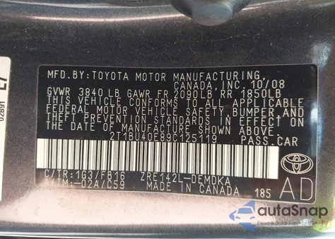2009 Toyota Corolla S/Le/Xle from USA, damaged, VIN 2T1BU40EA9C125119